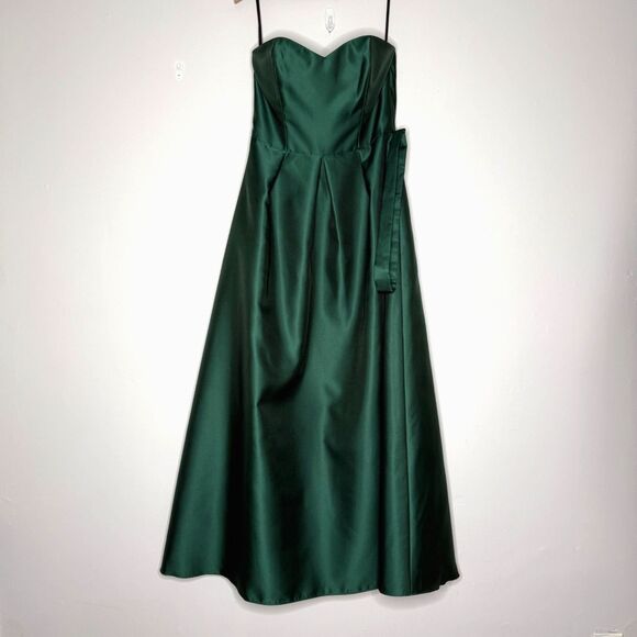 Alfred Sung Womens Sweetheart Gown Maxi Dress 14 Hunter Green Belted Prom Event - Picture 1 of 11